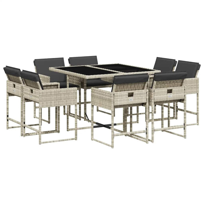 Set mobilier grădină cu perne, 9 piese, gri deschis, poliratan WALTI