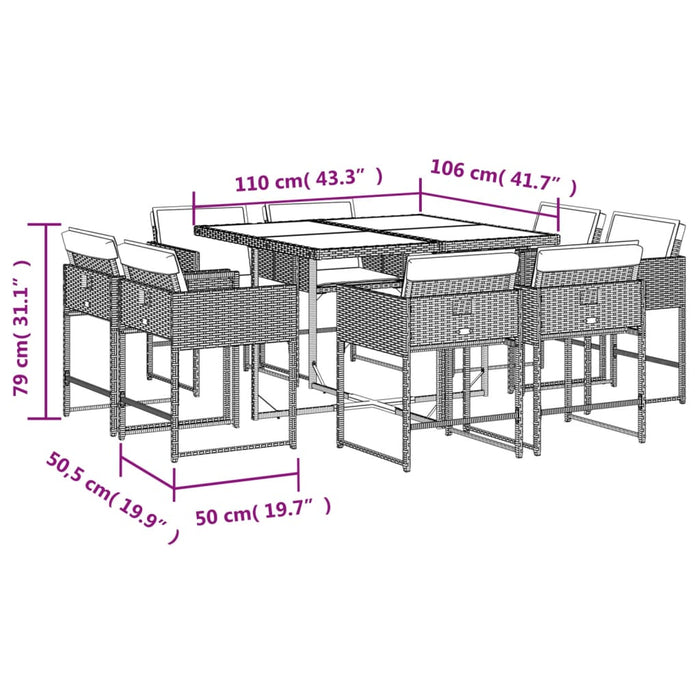 Set mobilier de grădină cu perne, 9 piese, negru, poliratan - WALTI WALTI