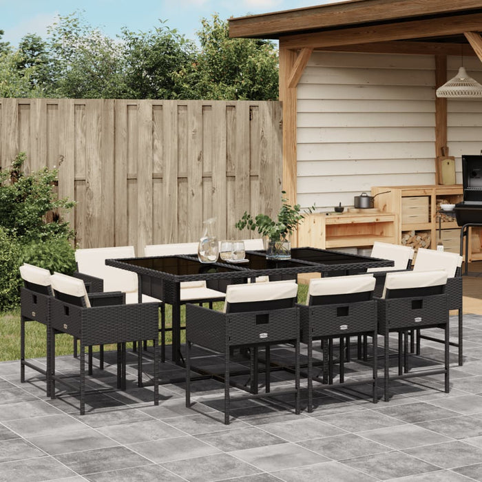 Set mobilier de exterior cu perne, 11 piese, negru, poliratan - WALTI WALTI
