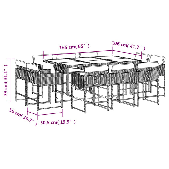 Set mobilier de exterior cu perne, 11 piese, negru, poliratan - WALTI WALTI