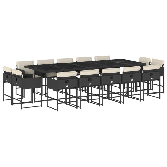 Set mobilier de grădină cu perne, 15 piese, negru, poliratan - WALTI WALTI