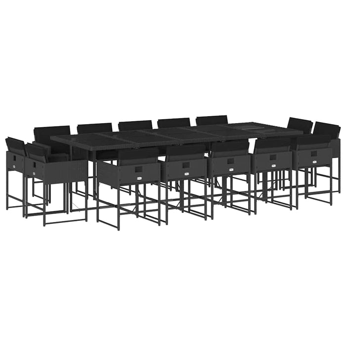 Set mobilier de grădină cu perne, 15 piese, negru, poliratan WALTI