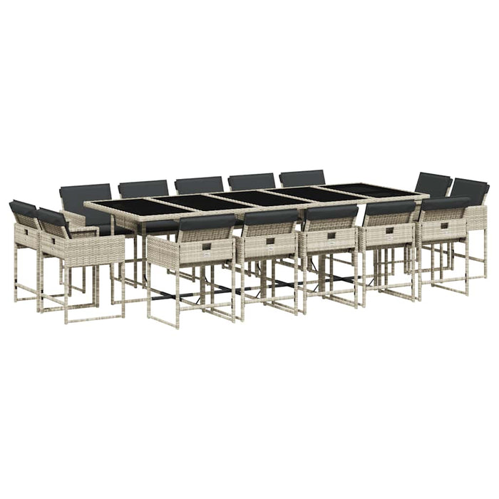 Set mobilier de grădină cu perne 15 piese gri deschis poliratan - WALTI WALTI