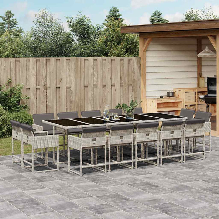 Set mobilier de grădină cu perne 15 piese gri deschis poliratan - WALTI WALTI