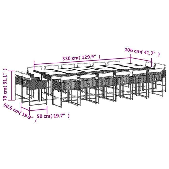 Set mobilier de grădină cu perne, 17 piese, negru, poliratan - WALTI WALTI