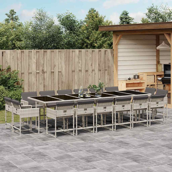Set mobilier de grădină cu perne 17 piese gri deschis poliratan - WALTI WALTI