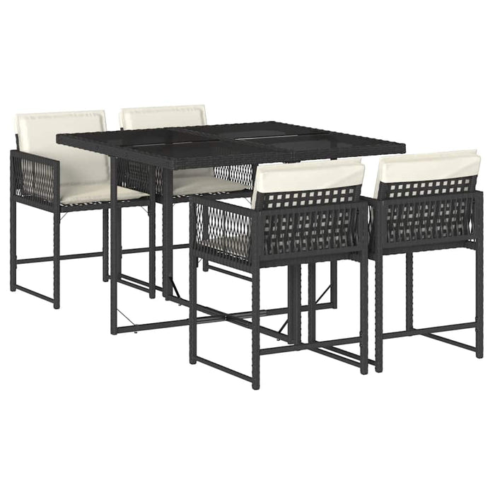 Set mobilier de grădină cu perne, 5 piese, negru, poliratan WALTI