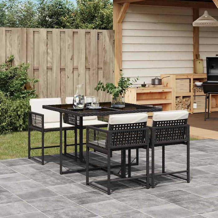 Set mobilier de grădină cu perne, 5 piese, negru, poliratan WALTI