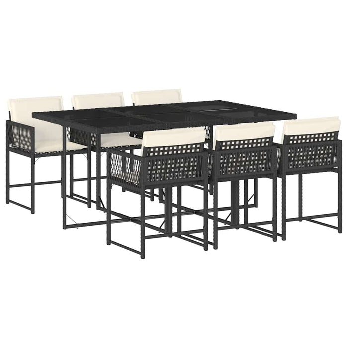 Set mobilier de grădină cu perne, 7 piese, negru, poliratan WALTI