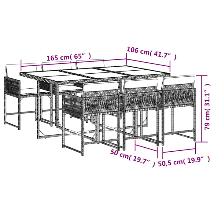 Set mobilier de grădină cu perne, 7 piese gri deschis poliratan WALTI