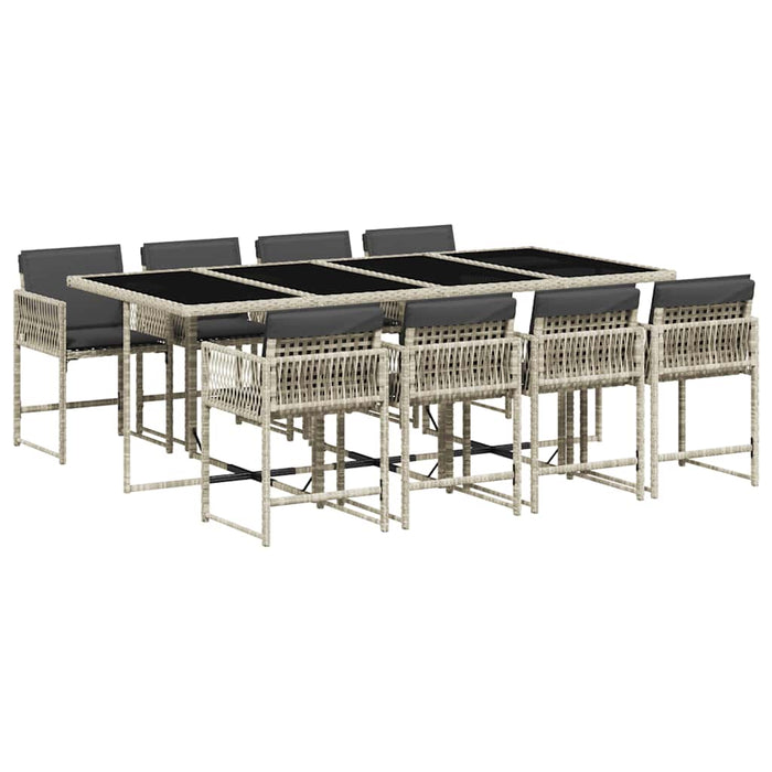 Set mobilier grădină cu perne, 9 piese, gri deschis, poliratan WALTI