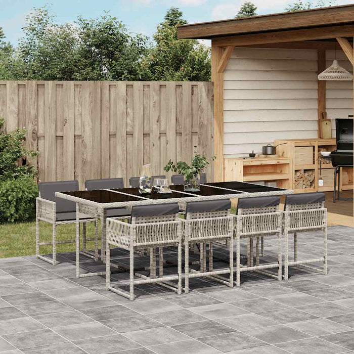 Set mobilier grădină cu perne, 9 piese, gri deschis, poliratan WALTI