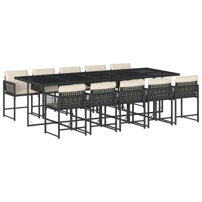 Set mobilier de exterior cu perne, 11 piese, negru, poliratan - WALTI WALTI