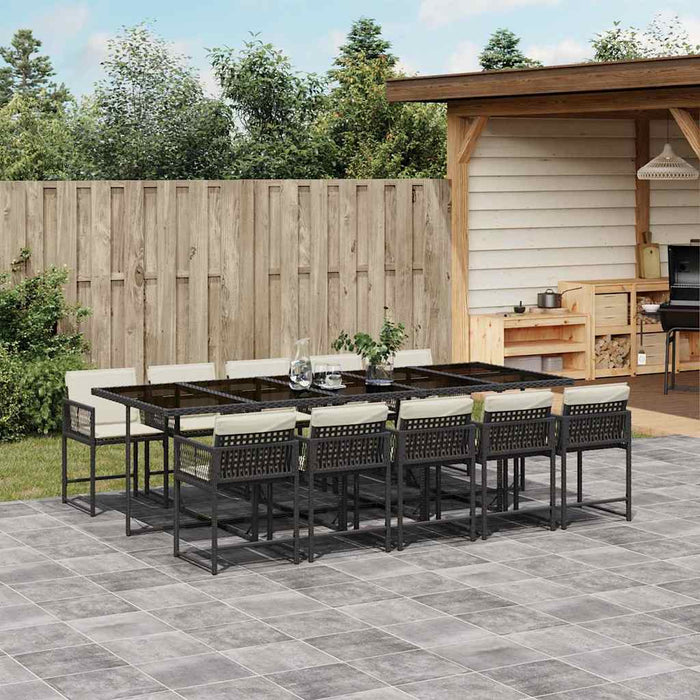 Set mobilier de exterior cu perne, 11 piese, negru, poliratan - WALTI WALTI