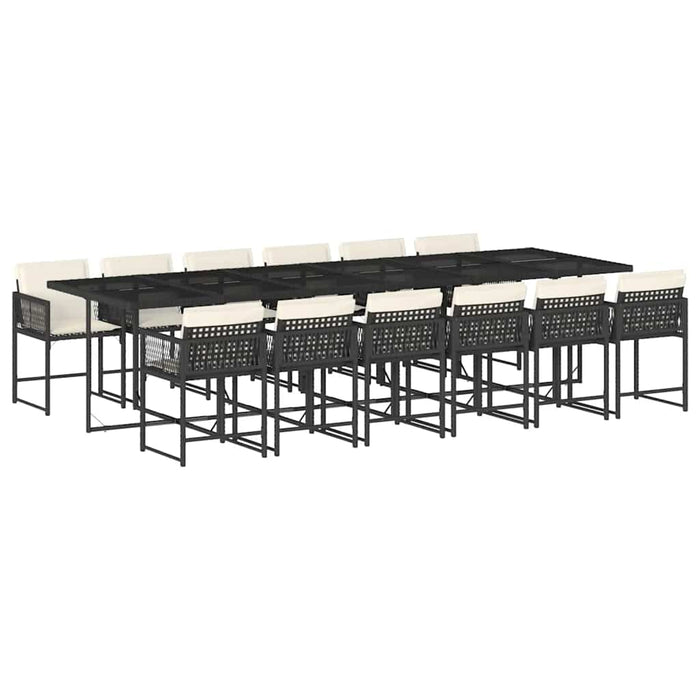 Set mobilier de grădină cu perne, 13 piese, negru, poliratan - WALTI WALTI