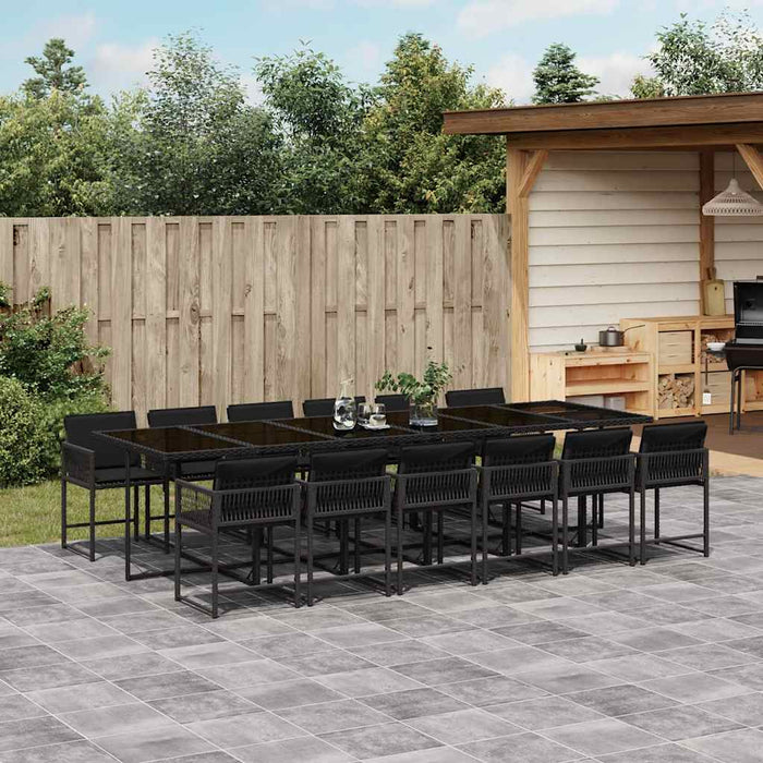 Set mobilier de grădină cu perne, 13 piese, negru, poliratan - WALTI WALTI