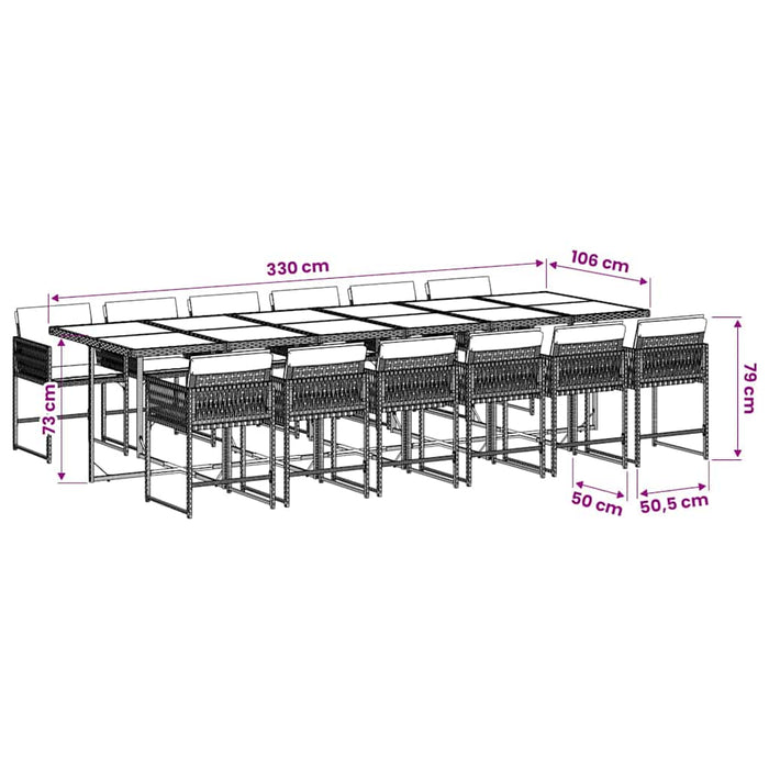 Set mobilier de grădină cu perne, 13 piese, gri, poliratan WALTI