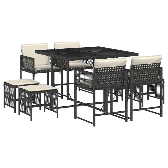 Set mobilier de grădină cu perne, 9 piese, negru, poliratan - WALTI WALTI