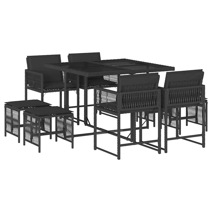 Set mobilier de grădină cu perne, 9 piese, negru, poliratan - WALTI WALTI