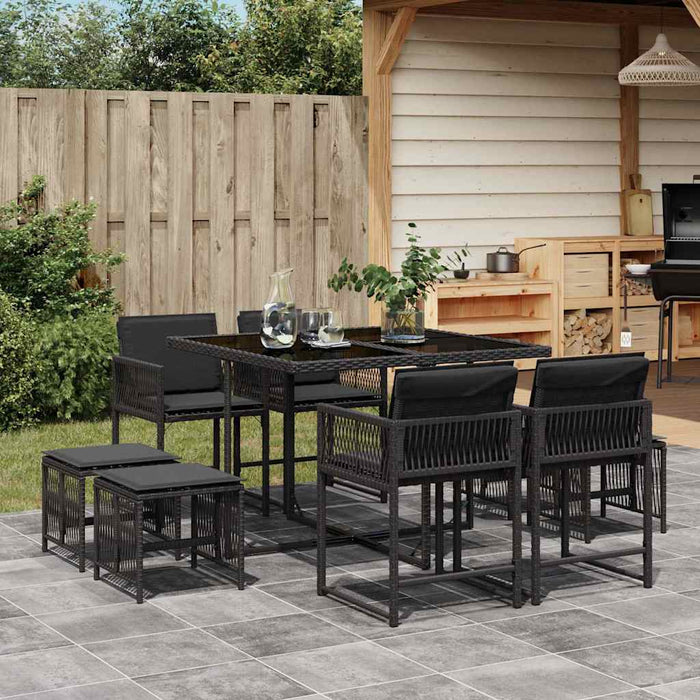 Set mobilier de grădină cu perne, 9 piese, negru, poliratan - WALTI WALTI