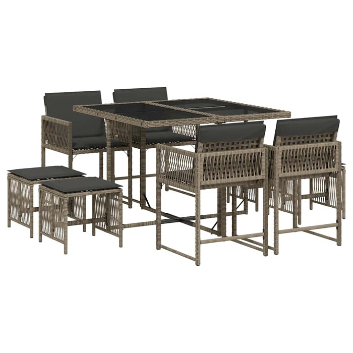 Set mobilier grădină cu perne, 9 piese, gri, poliratan WALTI