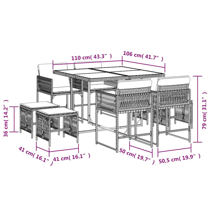 Set mobilier de grădină cu perne, 9 piese, maro, poliratan - WALTI WALTI