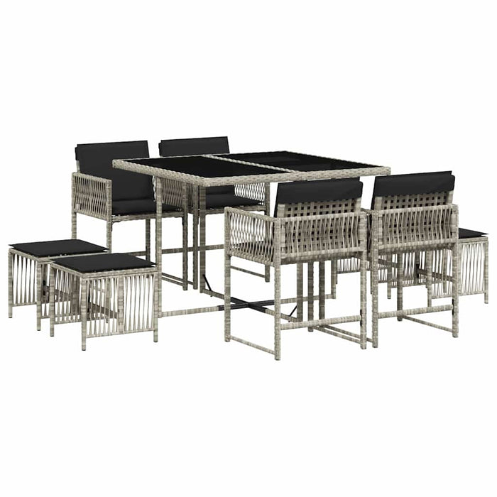 Set mobilier grădină cu perne, 9 piese, gri deschis, poliratan - WALTI WALTI