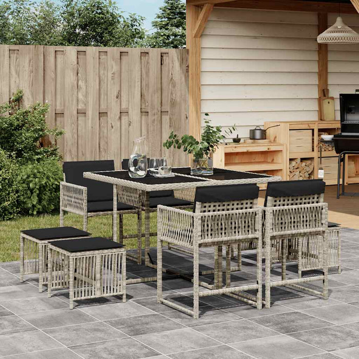 Set mobilier grădină cu perne, 9 piese, gri deschis, poliratan - WALTI WALTI