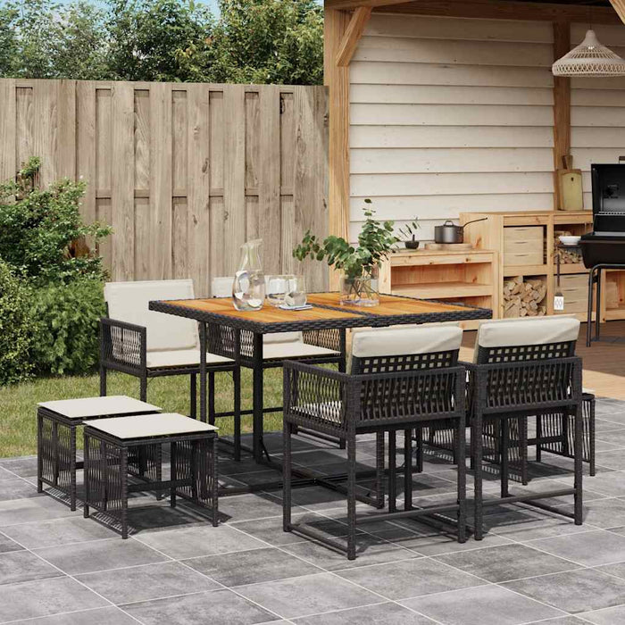 Set mobilier de grădină cu perne, 9 piese, negru, poliratan - WALTI WALTI
