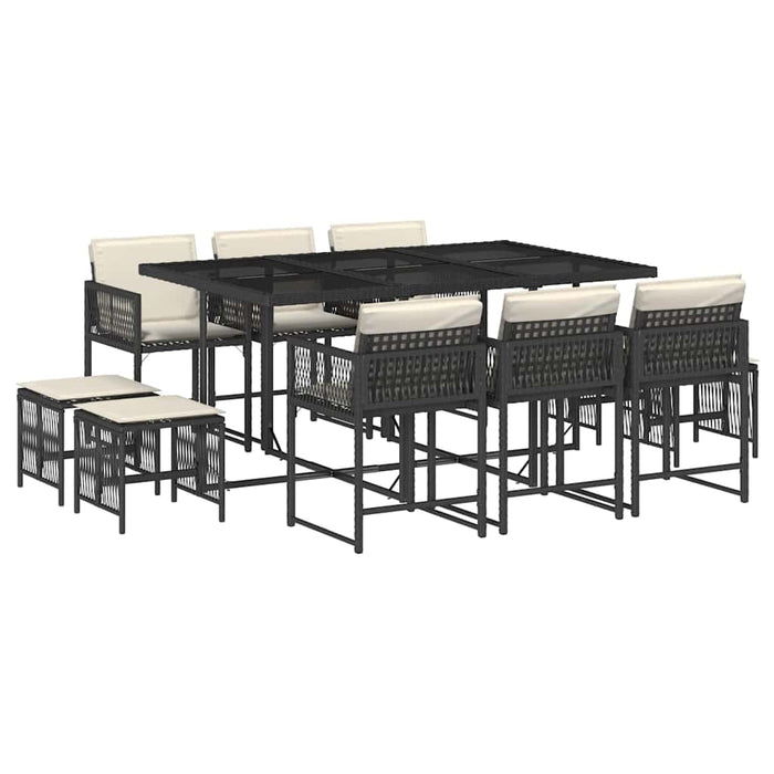 Set mobilier de exterior cu perne, 11 piese, negru, poliratan WALTI