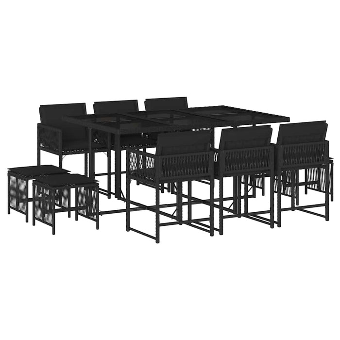 Set mobilier de exterior cu perne, 11 piese, negru, poliratan - WALTI WALTI