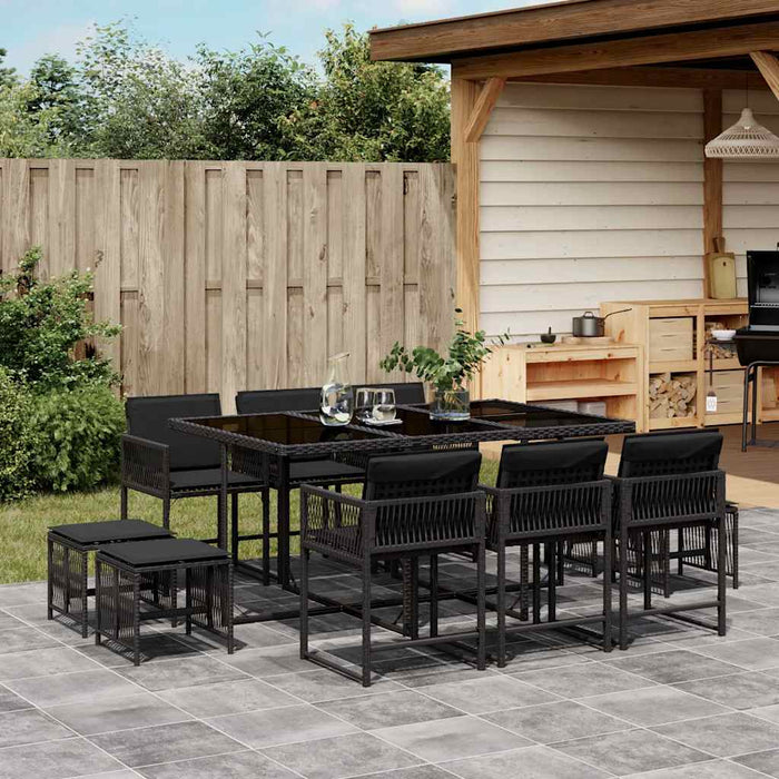 Set mobilier de exterior cu perne, 11 piese, negru, poliratan - WALTI WALTI