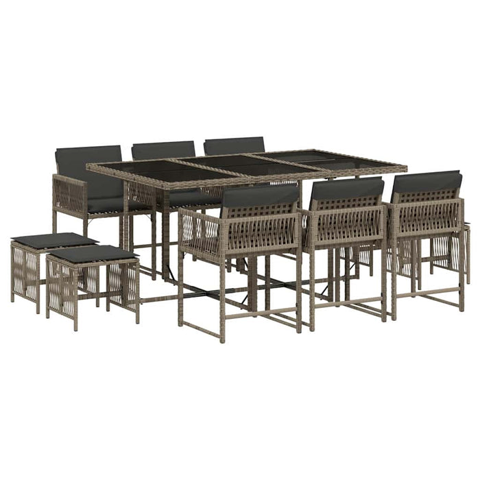 Set mobilier de grădină cu perne, 11 piese, gri, poliratan WALTI