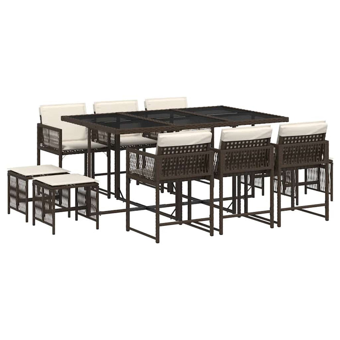 Set mobilier de grădină cu perne, 11 piese, maro, poliratan WALTI