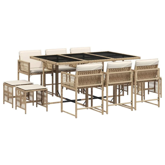 Set mobilier de grădină cu perne, 11 piese, bej, poliratan - WALTI WALTI