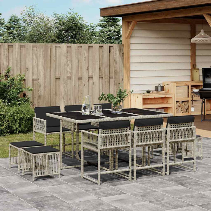 Set mobilier de grădină cu perne 11 piese gri deschis poliratan - WALTI WALTI