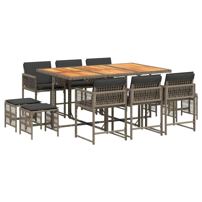 Set mobilier de grădină cu perne, 11 piese, gri, poliratan WALTI