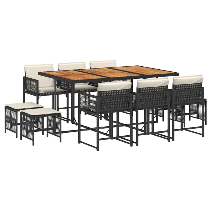 Set mobilier de exterior cu perne, 11 piese, negru, poliratan - WALTI WALTI