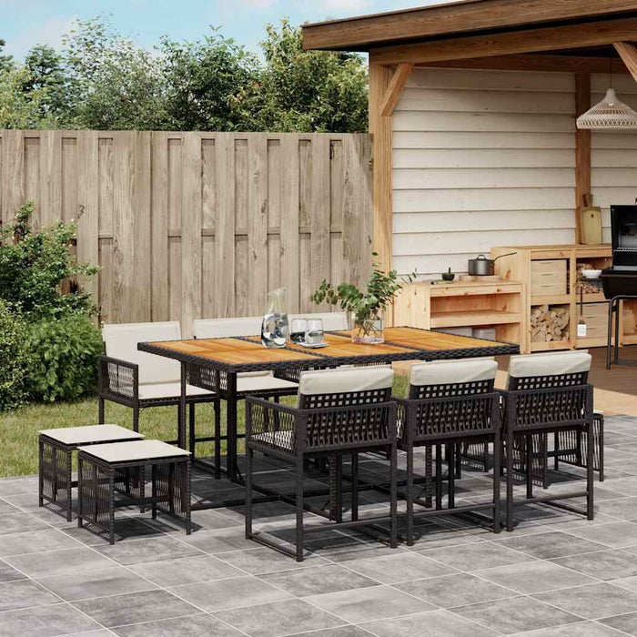 Set mobilier de exterior cu perne, 11 piese, negru, poliratan - WALTI WALTI