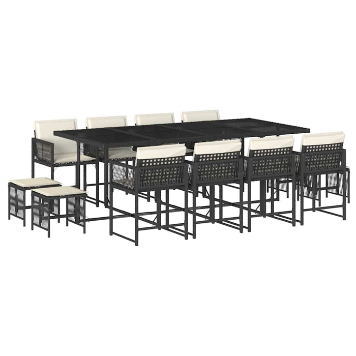 Set mobilier de grădină cu perne, 13 piese, negru, poliratan - WALTI WALTI