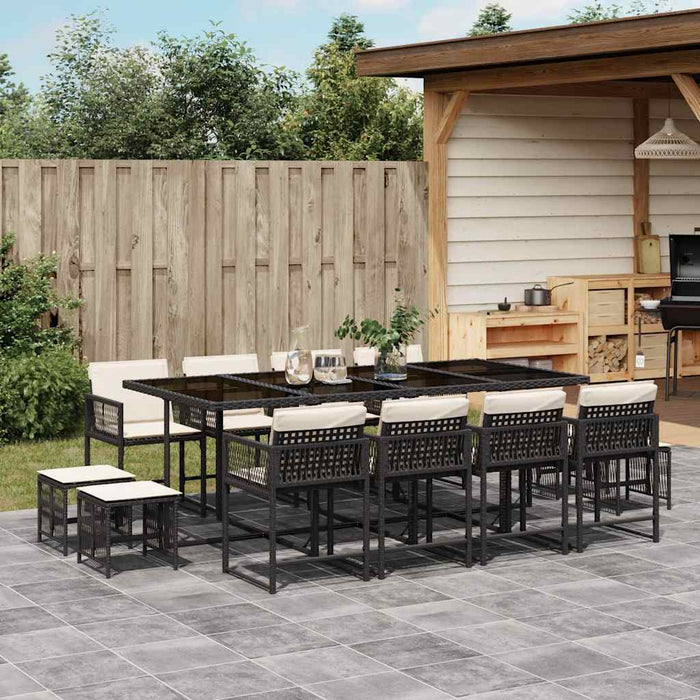 Set mobilier de grădină cu perne, 13 piese, negru, poliratan - WALTI WALTI