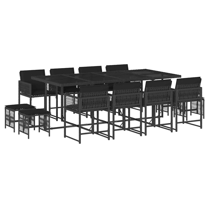 Set mobilier de grădină cu perne, 13 piese, negru, poliratan - WALTI WALTI