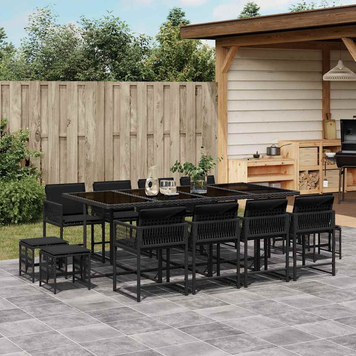 Set mobilier de grădină cu perne, 13 piese, negru, poliratan - WALTI WALTI