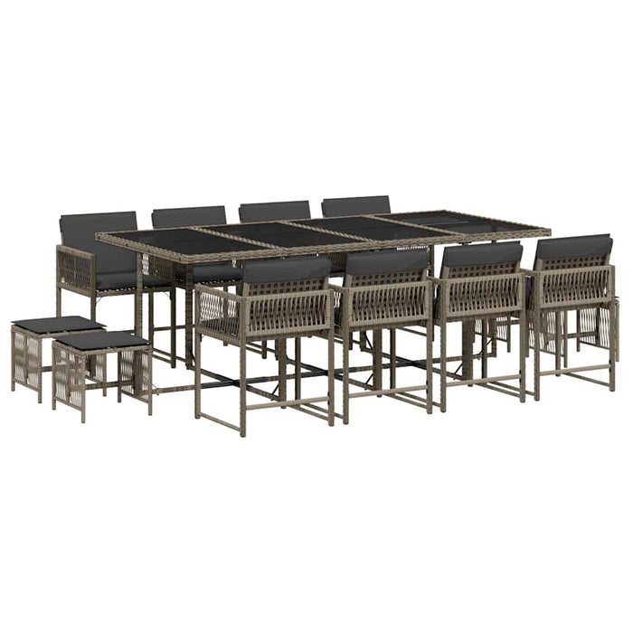 Set mobilier de grădină cu perne, 13 piese, gri, poliratan - WALTI WALTI