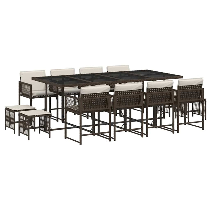 Set mobilier de grădină, 13 piese, maro, cu perne, poliratan - WALTI WALTI