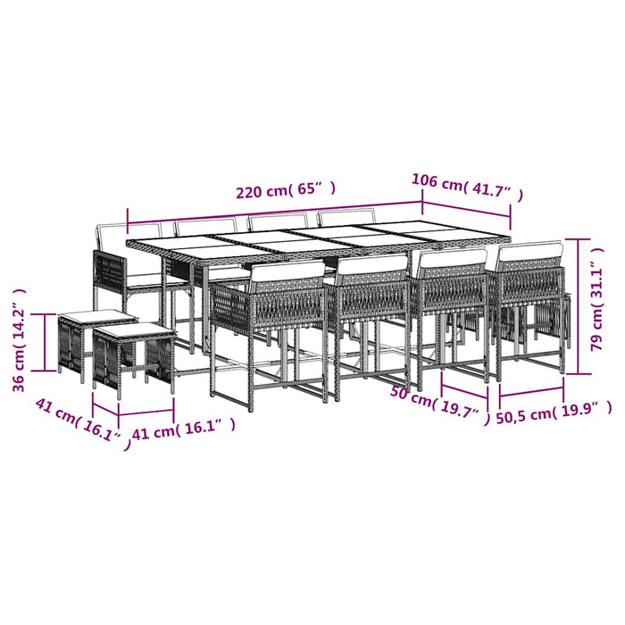 Set mobilier de grădină cu perne 13 piese gri deschis poliratan - WALTI WALTI