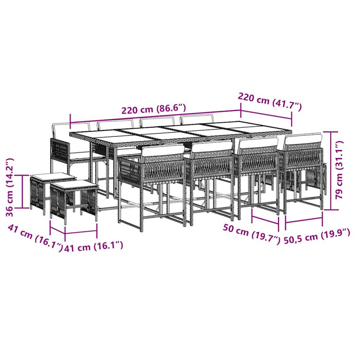 Set mobilier de grădină cu perne, 13 piese, negru, poliratan - WALTI WALTI