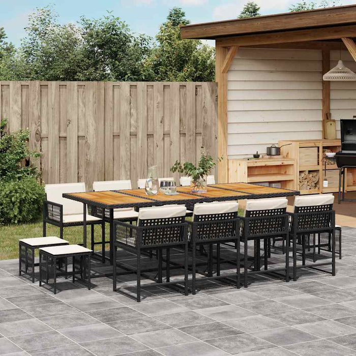 Set mobilier de grădină cu perne, 13 piese, negru, poliratan - WALTI WALTI