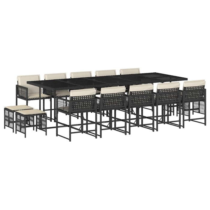 Set mobilier de grădină cu perne, 15 piese, negru, poliratan - WALTI WALTI