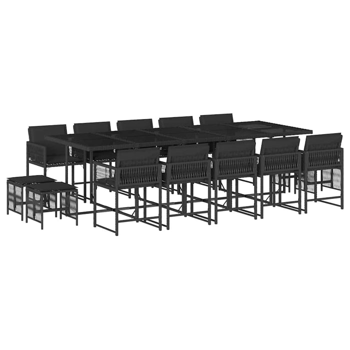 Set mobilier de grădină cu perne, 15 piese, negru, poliratan - WALTI WALTI